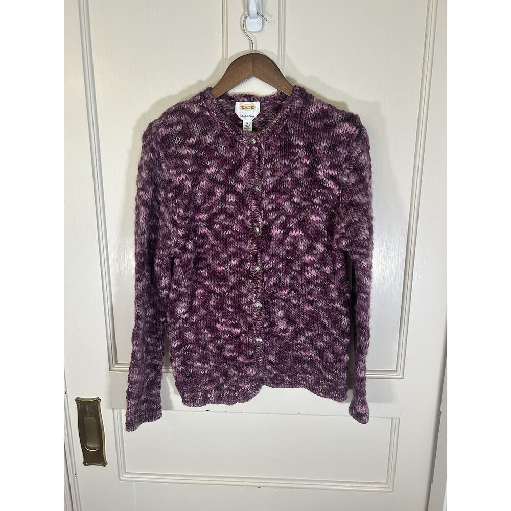 Vintage Talbots Wool Button Cardigan Womens Size Medium Purple Made in Italy